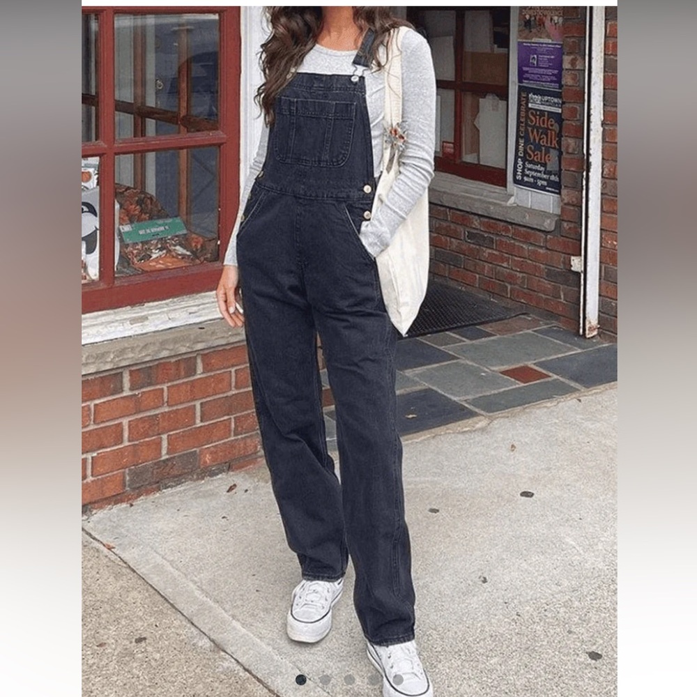 ANOTHERCHILL Washed Straight Leg Black Denim Overalls Size Small